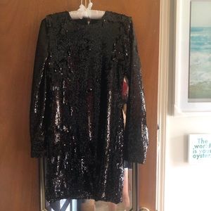 Olivaceous Black Sequin Long Sleeved Dress